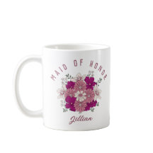 Retro Dunkelrosa Blumen Brautjungfer-Mug mit indiv