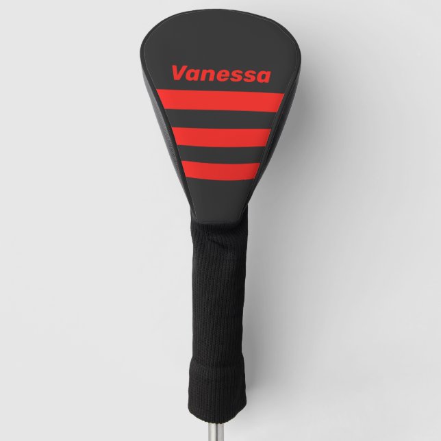 Retro-Dunkle-Drei-Quer-Streifung mit Namen Golf Headcover (Vorderseite)