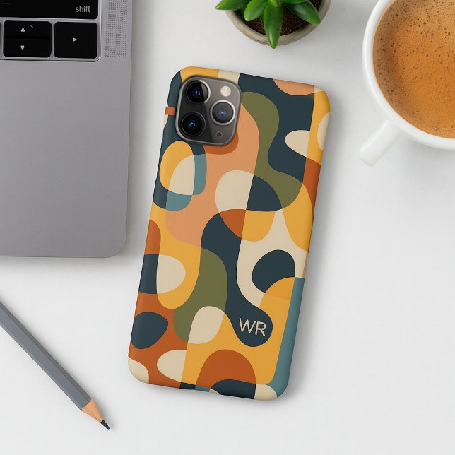 Retro-Dunkle-Farben Amorphe Formen Kunstmuster iPhone Hülle (Von Creator hochgeladen)