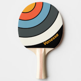 Retro Dunkler Regenbogen-Kreis-Streifen mit Namen Tischtennis Schläger