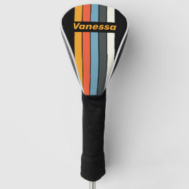 Retro Dunkler Regenbogen-Pin-Gestreift mit Namen Golf Headcover
