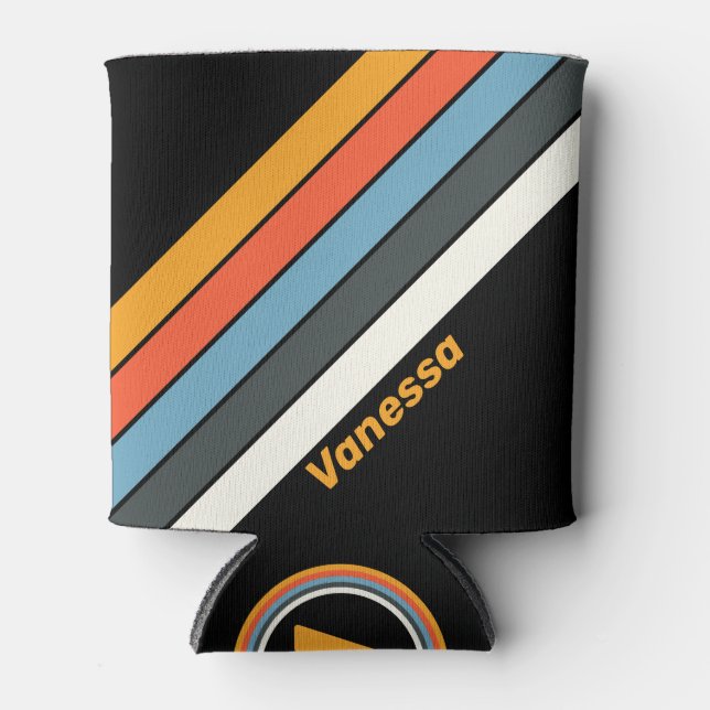 Retro Dunkler Regenbogen Streifen mit Namen Dosenkühler (Vorderseite)