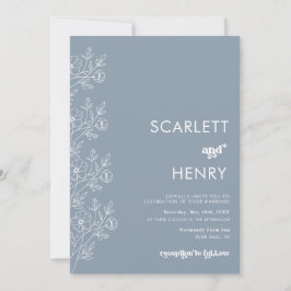 Retro Dusty Blue Minimalistisch Wedding Einladung