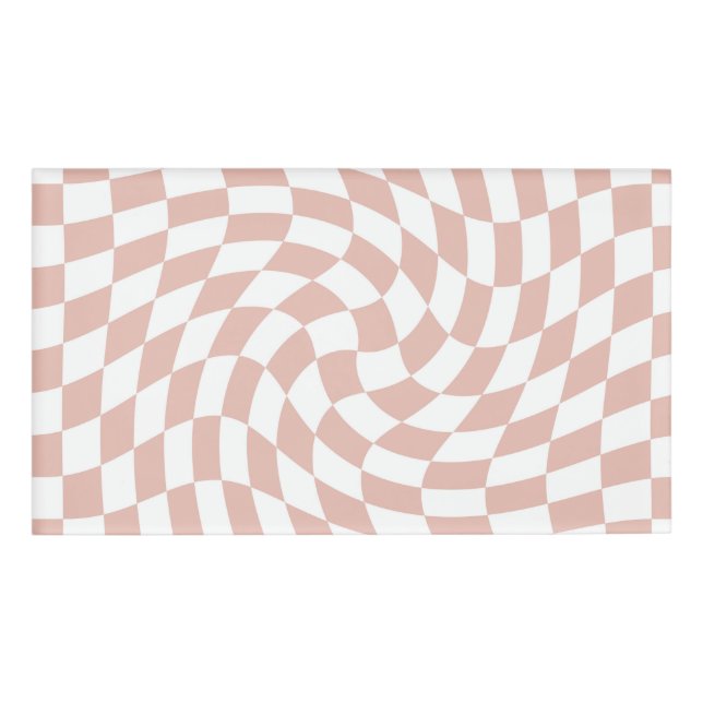 Retro Dusty Rose Sand Pink Karo geprüft Namenschild (Vorderseite)