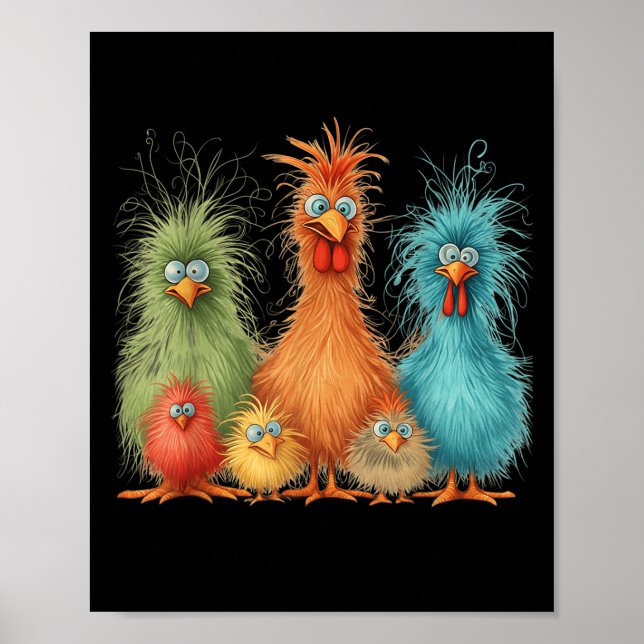 Retro Eagerlys farbenfrohe Hähnchenkunst für Männe Poster (Vorne)