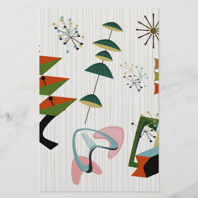 Retro Eames-Era Atomic Inspiriert Briefpapier (Vorderseite)