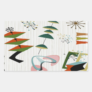 Retro Eames-Era Atomic Inspiriert Rechteckiger Aufkleber