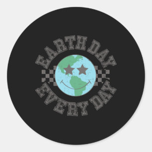 Retro Earth Day Jeden Tag Lächeln Face Earth Day A Runder Aufkleber