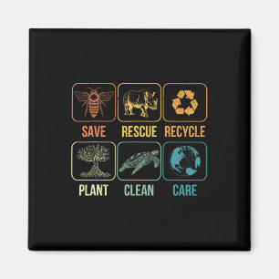 Retro Earth Day Rettend Bienen Rescue Animals Recy Magnet