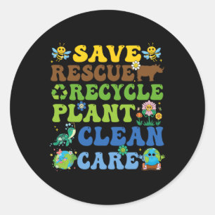 Retro Earth Day Rettend Bienen Rescue Animals Recy Runder Aufkleber