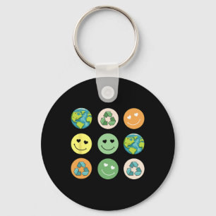 Retro Earth Day Smile Reduzieren Wiederverwendung Schlüsselanhänger