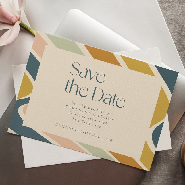 Retro Earthy Boho Abstrakt Wavy Pastel Wedding Save The Date (Von Creator hochgeladen)