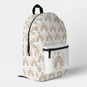 Retro Earthy Colors Watercolor Rainbow & Sun Name Bedruckter Rucksack