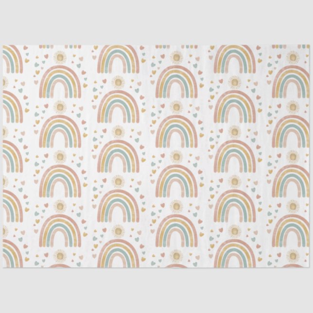 Retro Earthy Colors Watercolor Rainbow Sun Pattern Seidenpapier (Vorderseite)