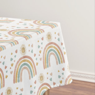 Retro Earthy Colors Watercolor Rainbow Sun Pattern Tischdecke