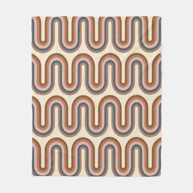 Retro Earthy Wavy Lines in Brown Fleecedecke (Vorderseite)