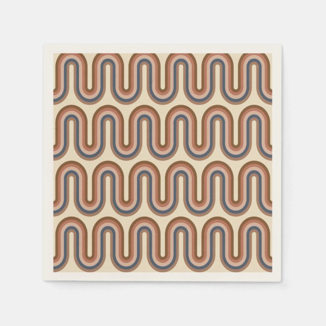 Retro Earthy Wavy Lines in Brown Serviette (Vorderseite)