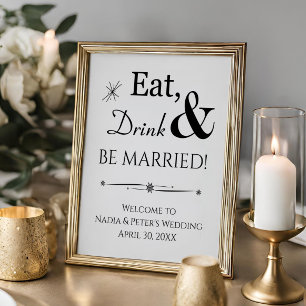 Retro Eat Drink and Be Married Hochzeitsbegrüßung Poster