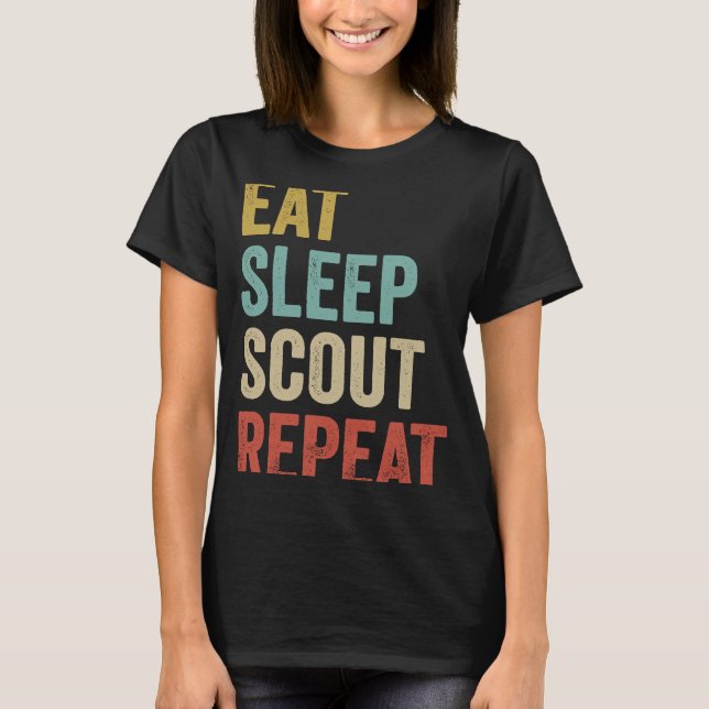 Retro Eat Sleep Scout Boy Scouting Leader T-Shirt (Vorderseite)