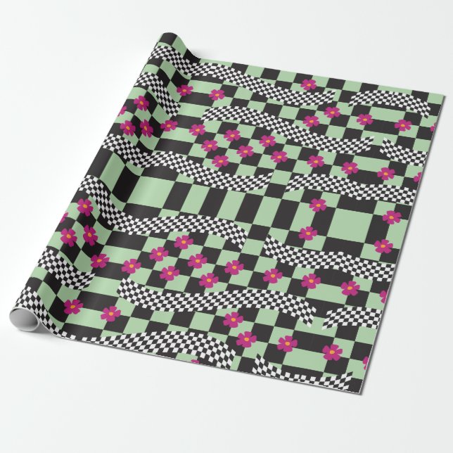 Retro-eckerboard-Design Geschenkpapier (Ungerollt)