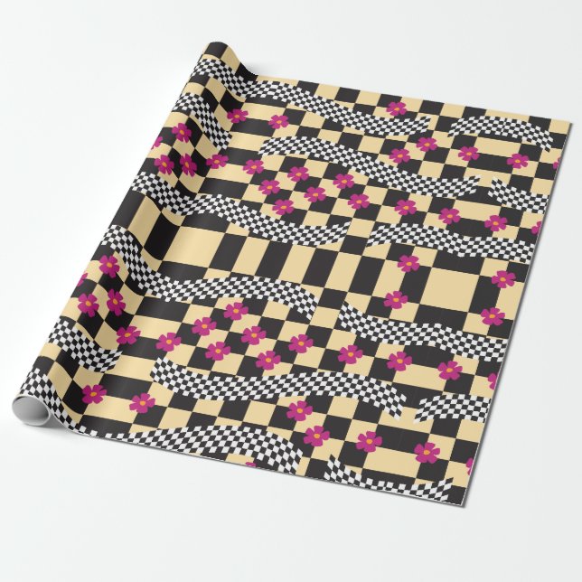 Retro-eckerboard-Design Geschenkpapier (Ungerollt)