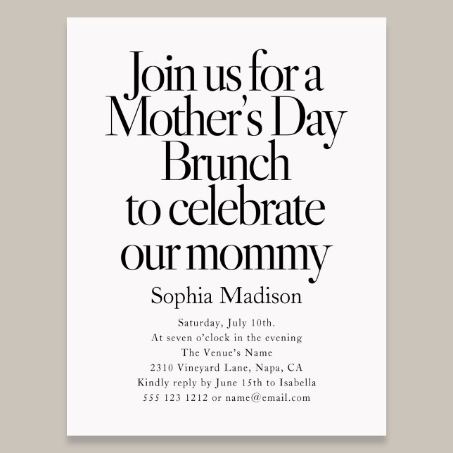 Retro Editorial Bold Mothers Day Brunch Einladungspostkarte (Von Creator hochgeladen)