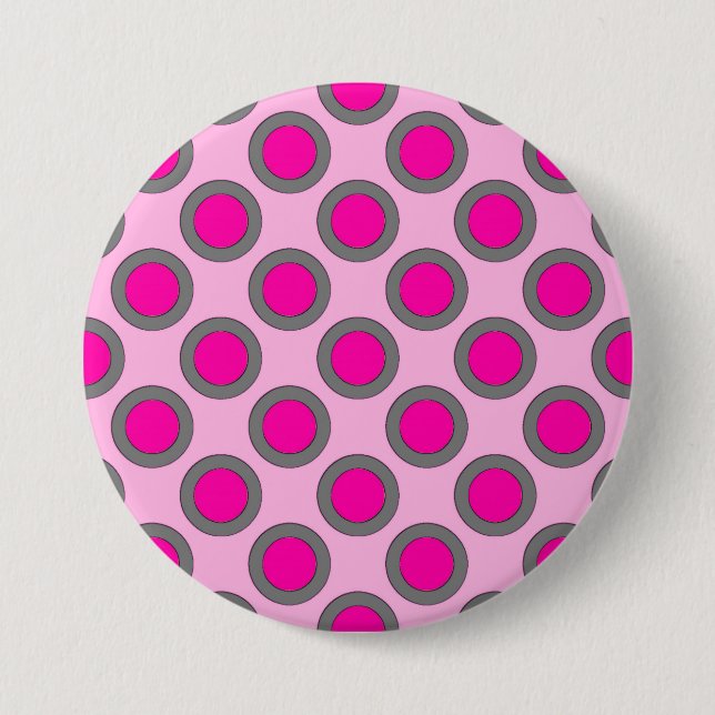 Retro eingekreiste Punkte, Fuchsie, grau und rosa Button (Vorderseite)