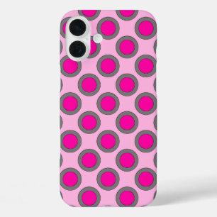 Retro eingekreiste Punkte, Fuchsie, grau und rosa iPhone 16 Plus Hülle