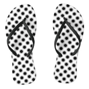 Retro eingekreiste Punkte, grau, schwarz und weiß Flip Flops