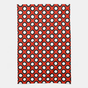 Retro eingekreiste Punkte, Rot, Schwarzweiss Handtuch