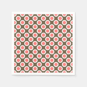 Retro eingekreiste Punkte, Taupe und Korallenrosa Serviette
