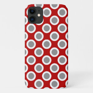 Retro eingekreiste Punkte, tiefrot und grau iPhone 11 Hülle
