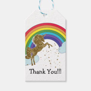 Retro Einhorn Regenbogen & Goldene Sterne Geburtst Geschenkanhänger