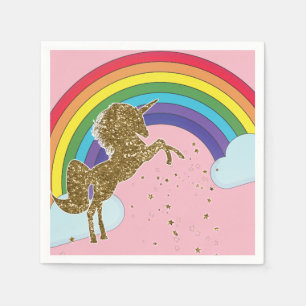 Retro Einhorn Regenbogen & Goldene Sterne Geburtst Serviette