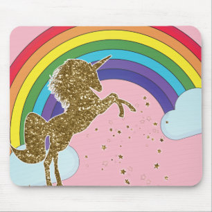 Retro Einhorn Regenbogen & goldene Sterne Mousepad