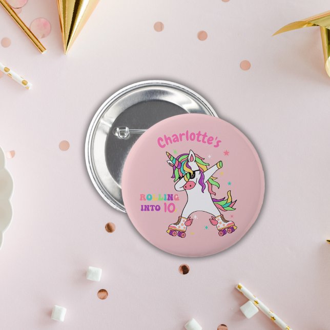 Retro-Einhorn-Rollschuh-Geburtstagsfeier Button (Von Creator hochgeladen)