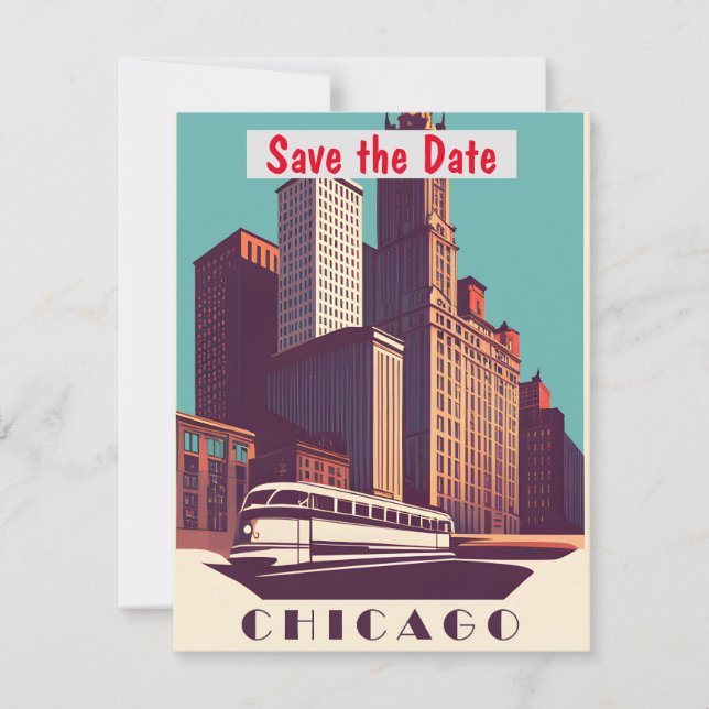 Retro-Einladung für die Straßenbahn von Chicago Save The Date (Vorderseite)