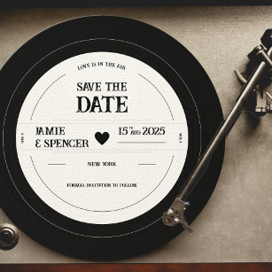 Retro Einzigartige Vinyl Record Hochzeit Speichern Einladung