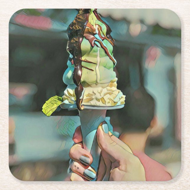Retro-Eis-Popsiv Rechteckiger Pappuntersetzer (Vorderseite)