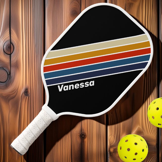 Retro-Eis-Regenbogen Streifen mit Namen Pickleball Schläger (Von Creator hochgeladen)
