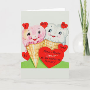 Retro-Eiscreme-Kegel Valentinstag-Karte Feiertagskarte
