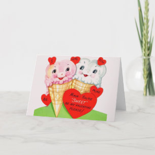 Retro-Eiscreme-Kegel Valentinstag-Karte Feiertagskarte