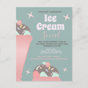 Retro-Eiscreme-Sozial-Sundae-Flugblatt-Einladung Postkarte