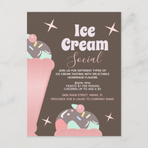 Retro-Eiscreme-Sozial-Sundae-Flugblatt-Einladung   Postkarte