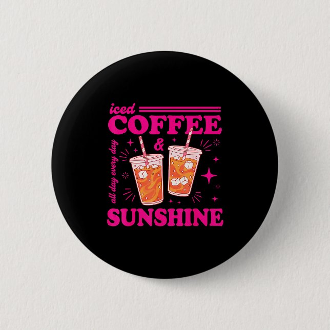 Retro Eiskaffee & Sonnenschein lustiger Sommer Button (Vorderseite)