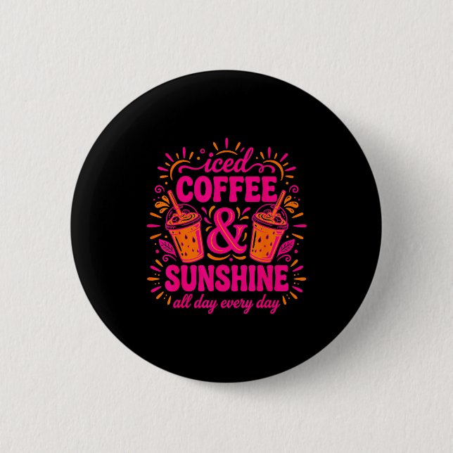 Retro Eiskaffee & Sonnenschein lustiger Sommer Button (Vorderseite)