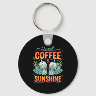 Retro Eiskaffee & Sonnenschein lustiger Sommer Schlüsselanhänger