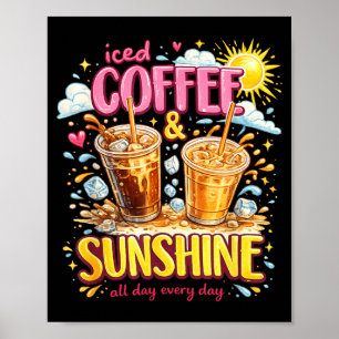 Retro Eiskaffee und Sonnenschein Lustiger Kaffeeli Poster