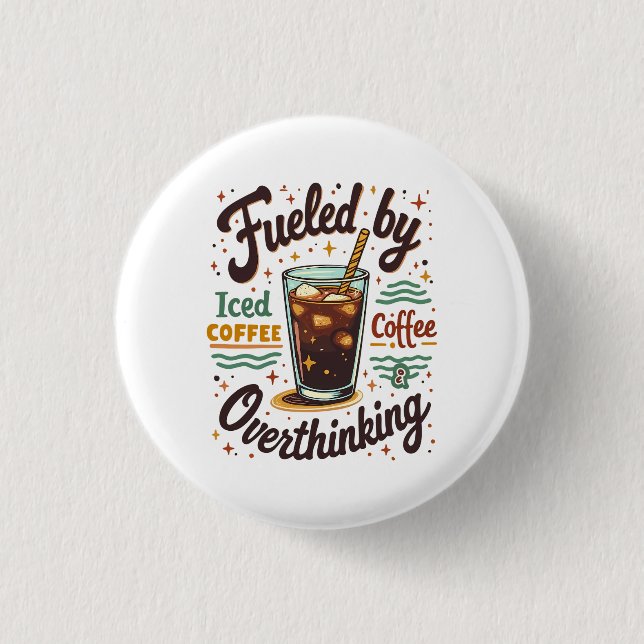 Retro-Eiskaffee und Überdenken Lustiges Grafikdesi Button (Vorderseite)