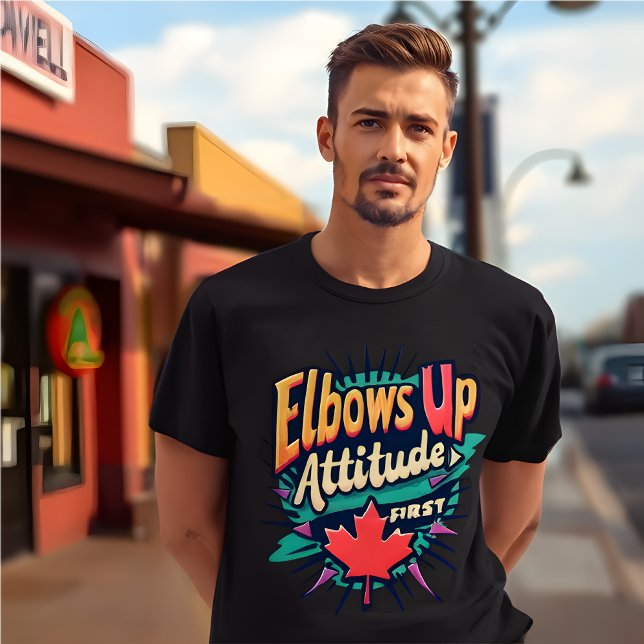 Retro Elbows up, Höhe zuerst schwarz T-Shirt (Retro ELBOWS Up, Attitude First Black T-Shirt)